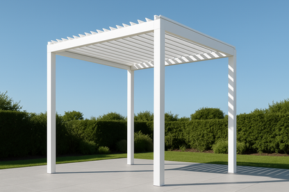 2.5m x 2.5m white pegola with louvers